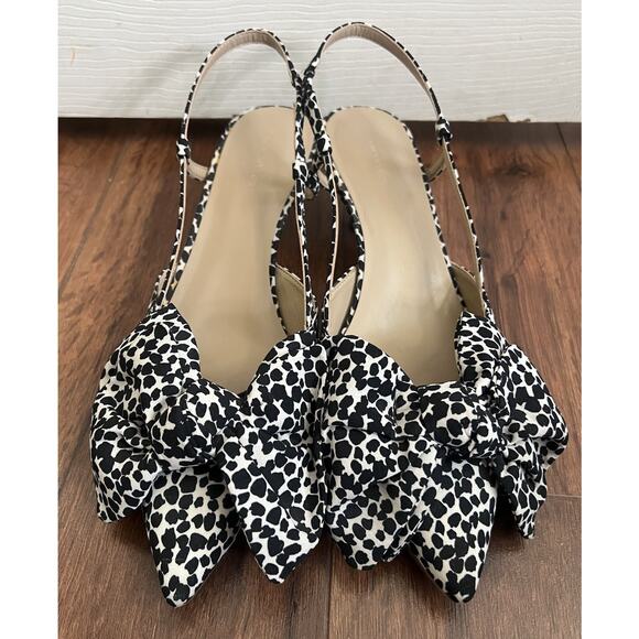 ANN TAYLOR Leopard Print Big Bow Sling Back Day To Night Kitten Heels - Picture 2 of 11